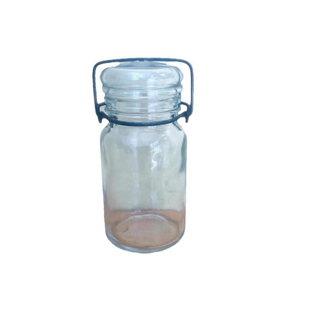 Vtg Wheaton #24 USA Canning Jar Clear Glass Lid Wire Bail Collectible